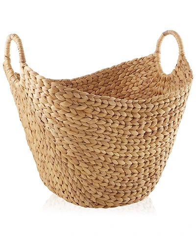 Casafield Large Laundry Boat Basket with Handles - Espresso, Woven Water Hyacinth Storage Tote for Blankets, Bathroom, Bedroom, Living Room
