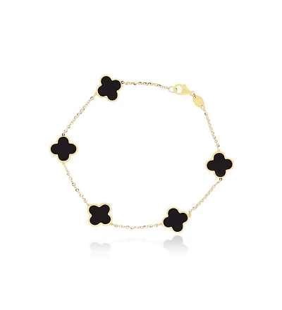 The Lovery Onyx Clover Bracelet 14K Yellow Gold