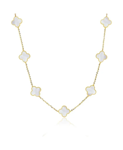 The Lovery Small Mother of Pearl Clover Necklace 14K Gold