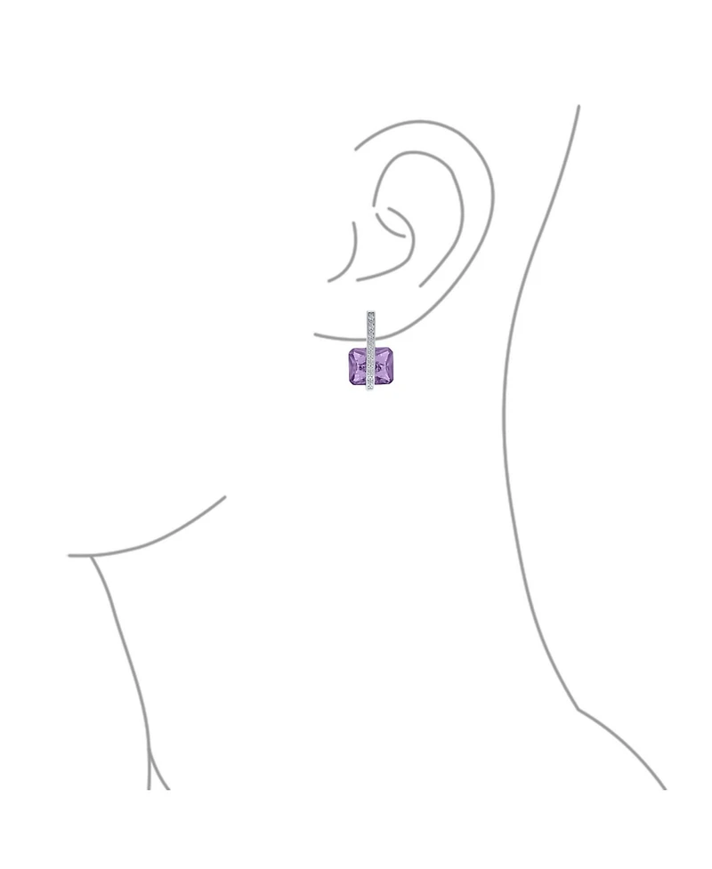 Bling Jewelry Art Deco Style Square Cubic Zirconia Rectangle Emerald Cut Cz Drop Earrings Rhodium Plated Omega Back