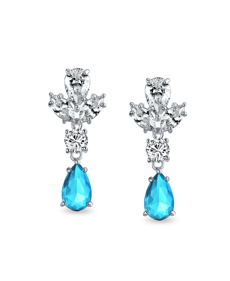 Bling Jewelry Cubic Zirconia Cz Statement Dangle Leaf Teardrop Formal Chandelier Clip On Earrings Silver Plated