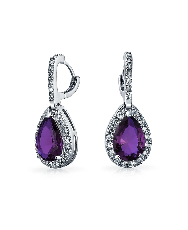 Bling Jewelry 7CT Style Halo Pink Cubic Zirconia Cz Formal Huggie Snap Hinge Dangle Drop Teardrop Earrings Rhodium Plated