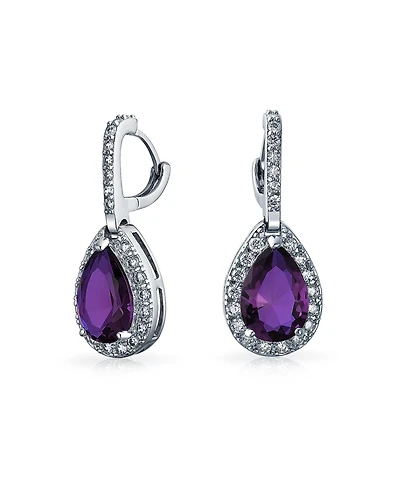 Bling Jewelry 7CT Style Halo Pink Cubic Zirconia Cz Formal Huggie Snap Hinge Dangle Drop Teardrop Earrings Rhodium Plated