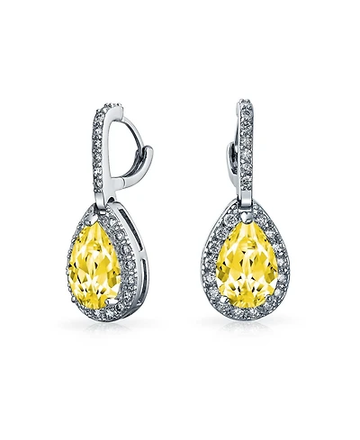 Bling Jewelry 7CT Style Halo Pink Cubic Zirconia Cz Formal Huggie Snap Hinge Dangle Drop Teardrop Earrings Rhodium Plated