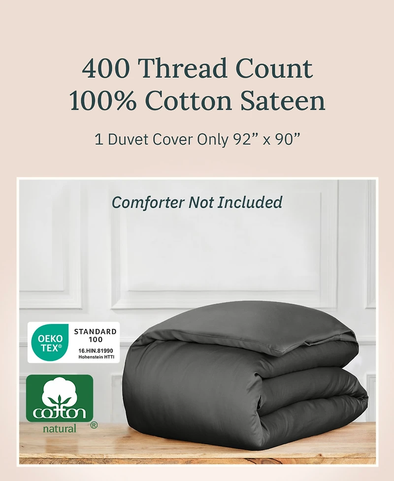 Luxury Duvet Cover Only - 400 Thread Count 100% Cotton Sateen Comforter Cover