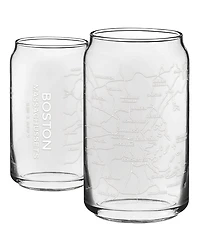 Narbo The Can Boston Map 16 oz Everyday Glassware, Set of 2