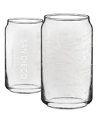 Narbo The Can San Diego Map 16 oz Everyday Glassware, Set of 2