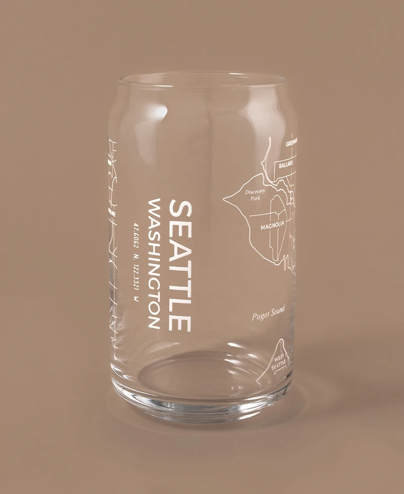 Narbo The Can Seattle Map 16 oz Everyday Glassware, Set of 2