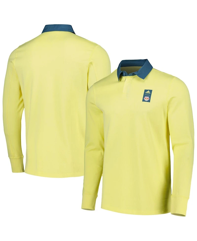 Men's adidas 2023 Player Yellow New York Red Bulls Travel Long Sleeve Polo Shirt