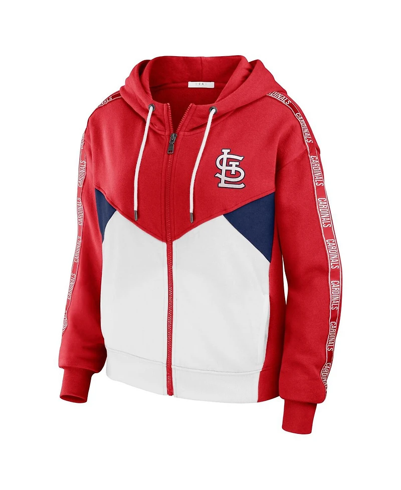 Women's Wear by Erin Andrews Red, White St. Louis Cardinals Color Block Full-Zip Hoodie