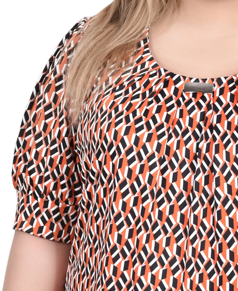Ny Collection Plus Size Short Sleeve Balloon Sleeve Top with Hardware