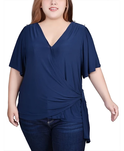 Ny Collection Plus Size Short Sleeve Wrap Top