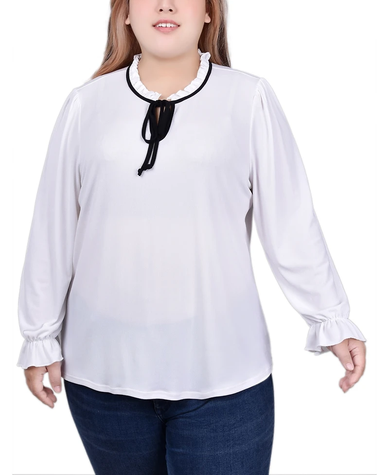 Ny Collection Plus Size Long Sleeve Tie Neck Top