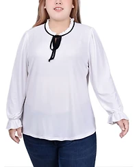 Ny Collection Plus Size Long Sleeve Tie Neck Top
