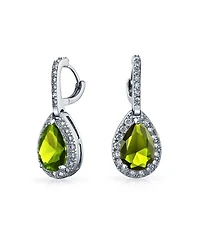 Bling Jewelry 7CT Style Halo Pink Cubic Zirconia Cz Formal Huggie Snap Hinge Dangle Drop Teardrop Earrings Rhodium Plated