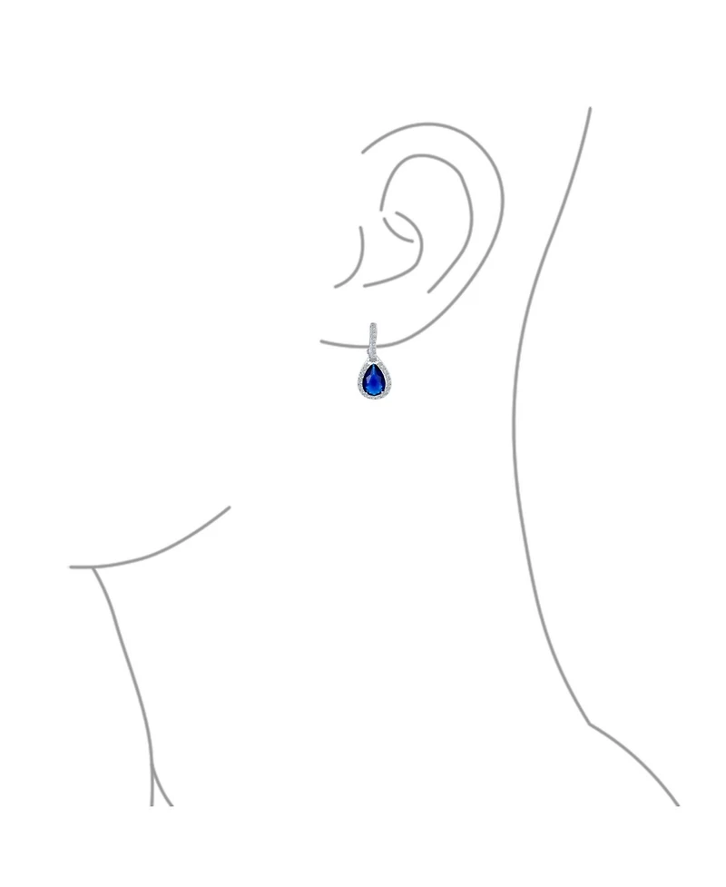 Bling Jewelry 7CT Style Halo Royal Blue Cubic Zirconia Cz Dangle Drop Teardrop Screw Back Clip On Earrings Rhodium Plated