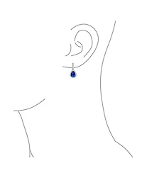 Bling Jewelry 7CT Style Halo Royal Blue Cubic Zirconia Cz Dangle Drop Teardrop Screw Back Clip On Earrings Rhodium Plated