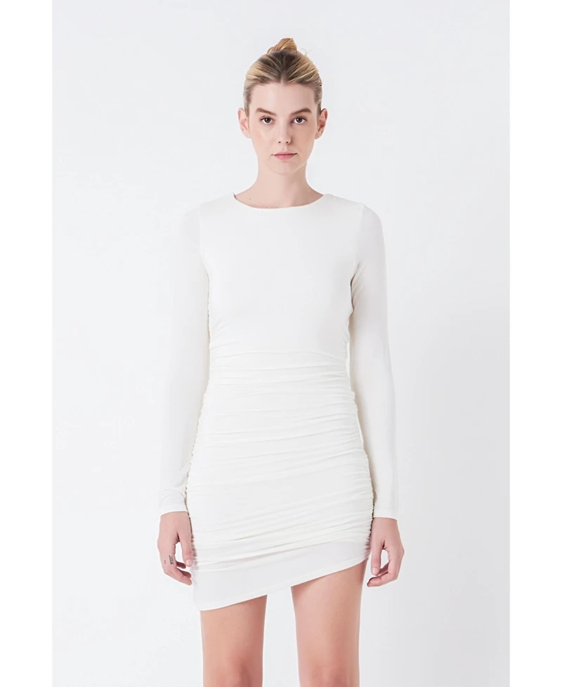 Women's Ruched Long Sleeve Mini Dress