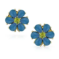 Bling Jewelry Purple Quartz Garden Flower Cz Clip-On Earrings - Non-Pierced Ears 14K Gold-Plated Sterling Silver Clip Accented with Green Cz