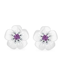 Bling Jewelry White Mother Of Pearl Mop Flower Natural Amethyst Accent Stud Earrings For Women Sterling Silver