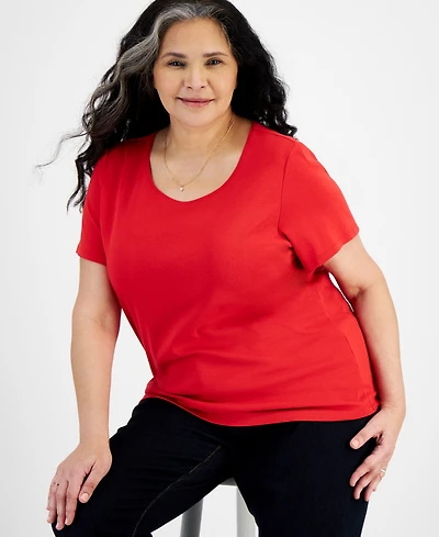 Style & Co Women's Plus Short-Sleeve Scoop-Neck Top