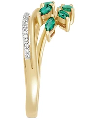 Emerald (1/2 ct. t.w.) & Diamond (1/20 ct. t.w.) Vine Motif Ring in 14k Gold (Also in Ruby & Sapphire)