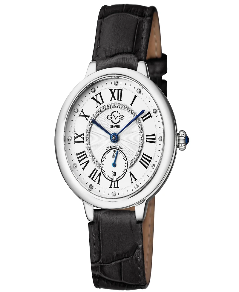 GV2 by Gevril Women's Rome Black Leather Watch 36mm