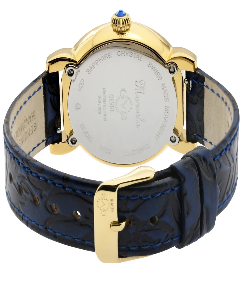 GV2 by Gevril Women's Marsala Blue Leather Watch 37mm