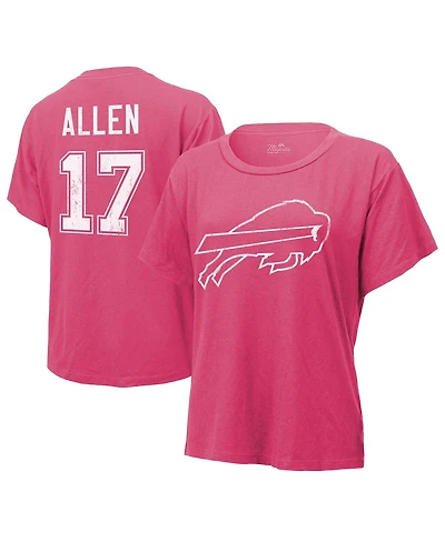 Women's Majestic Threads Josh Allen Pink Distressed Buffalo Bills Name and Number T-shirt