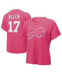 Women's Majestic Threads Josh Allen Pink Distressed Buffalo Bills Name and Number T-shirt