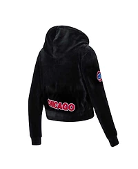 Women's Pro Standard Black Chicago Cubs Classic Velour Full-Zip Hoodie Track Jacket