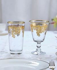 Lorren Home Trends Rosalie Gold Short Goblet, Set of 4
