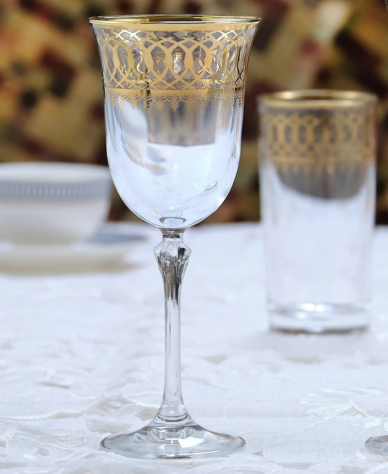 Lorren Home Trends Gold-Tone Embellished White Wine Goblet with Gold-Tone Rings, Set of 4