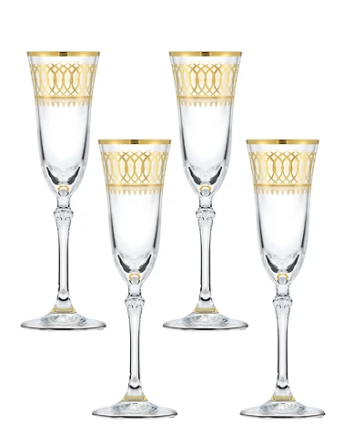 Lorren Home Trends Gold-Tone Embellished Champagne Flutes with Gold-Tone Rings, Set of 4