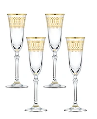 Lorren Home Trends Gold-Tone Embellished Champagne Flutes with Gold-Tone Rings, Set of 4