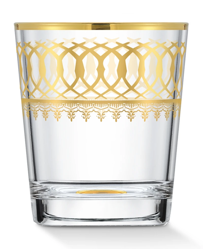 Lorren Home Trends Gold-Tone Embellished Double Old Fashion with Gold-Tone Rings, Set of 4