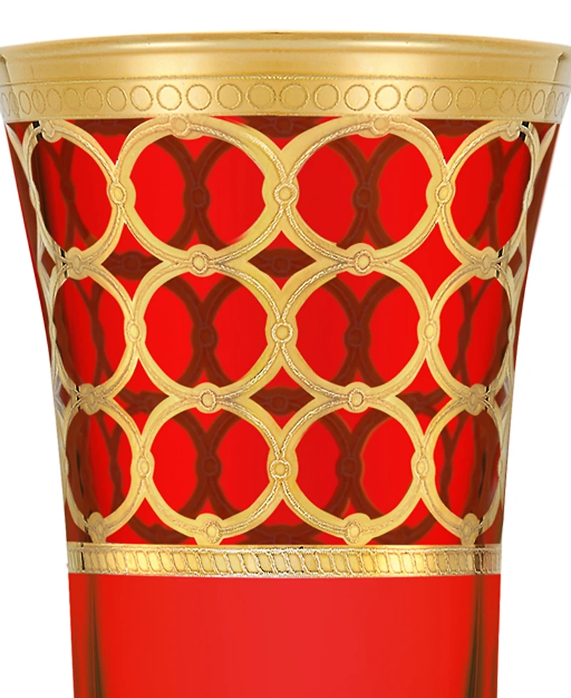 Lorren Home Trends Deep Red Colored Champagne Flutes with Gold-Tone Rings, Set of 4