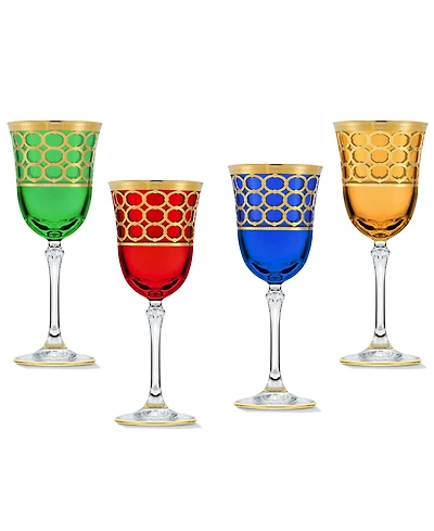 Lorren Home Trends Multicolor Red Wine Goblet with Gold-Tone Rings, Set of 4