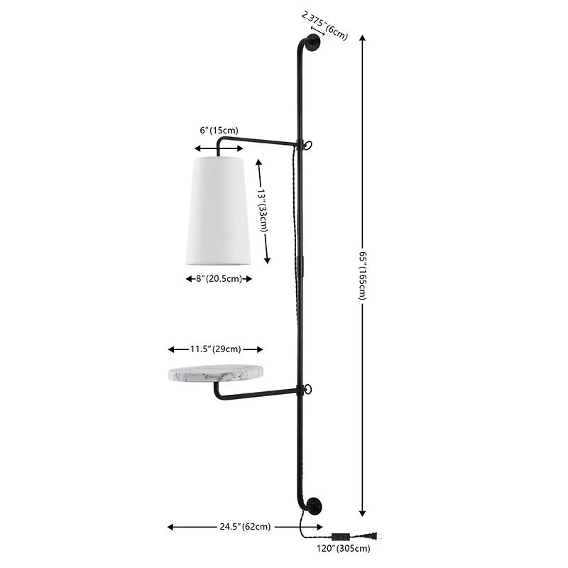 Jonathan Y Andre 1-Light Contemporary Industrial Iron Plug-In with Adjustable Marble Table Led Sconce