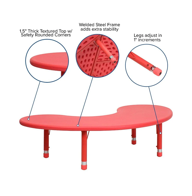 35"W X 65"L Half-Moon Plastic Height Adjustable Activity Table