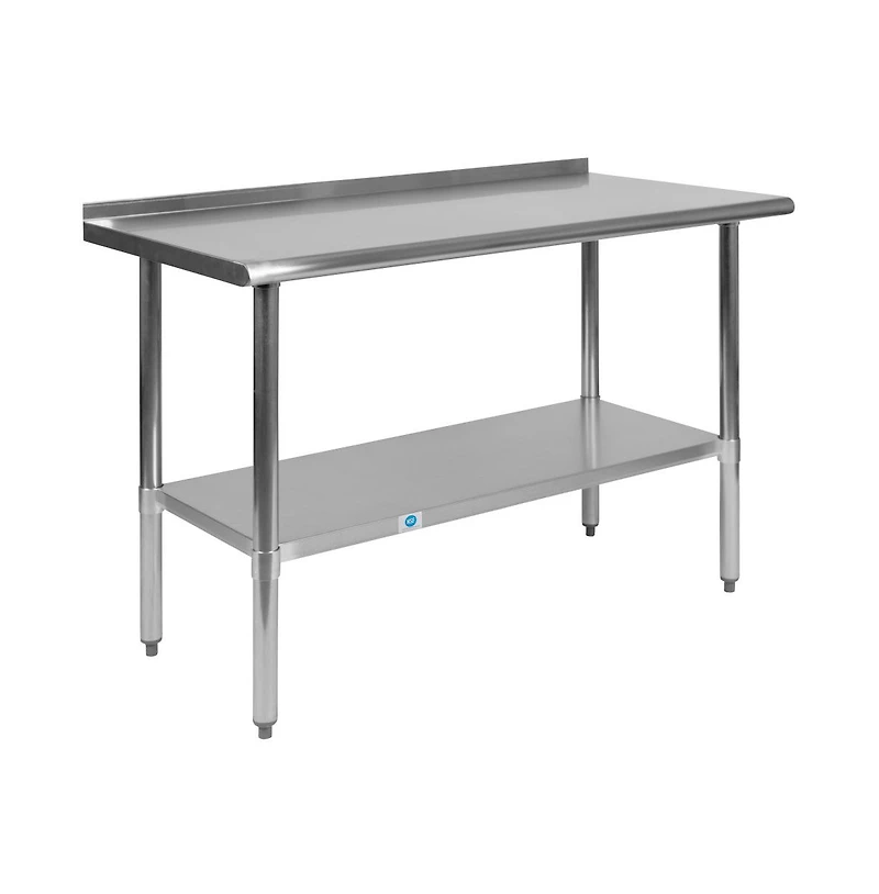 Stainless Steel 18 Gauge Prep And Work Table With Backsplash And Shelf