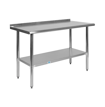 Stainless Steel 18 Gauge Prep And Work Table With Backsplash And Shelf