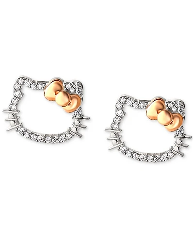 Hello Kitty Diamond Silhouette Stud Earrings (1/8 ct. t.w.) in 10k White & Rose Gold