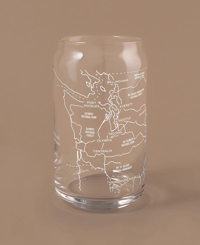 Narbo The Can Washington State Map 16 oz Everyday Glassware, Set of 2
