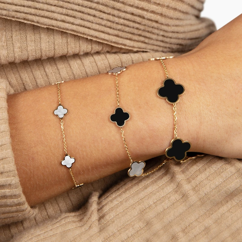 The Lovery Mini Mother of Pearl Clover Bracelet 14K Gold