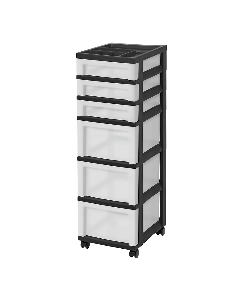 Iris 6-Drawer Storage Cart with Organizer Top, Black