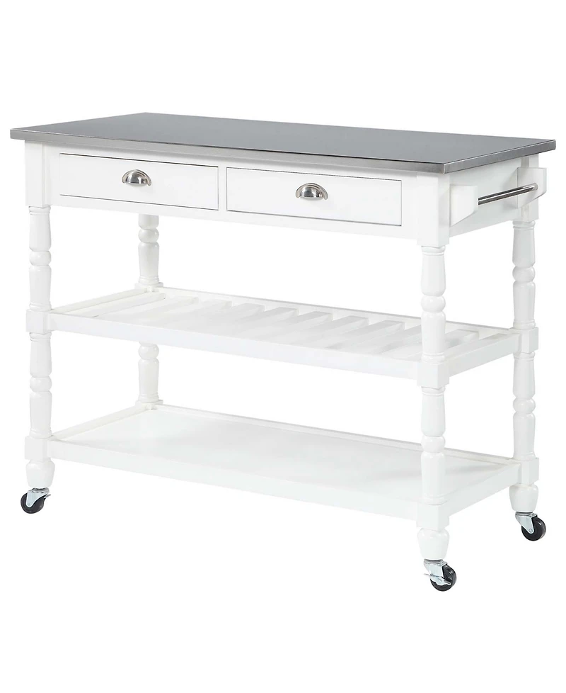 Convenience Concepts French Country 45" Medium Density Fiberboard (Mdf) 3 Tier Stainless Steel Kitchen Cart
