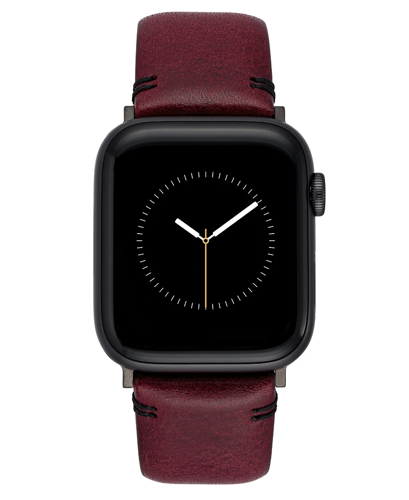 Vince Camuto Men's Burgundy Premium Leather Band Compatible with 42mm, 44mm, 45mm, Ultra, Ultra2 Apple Watch