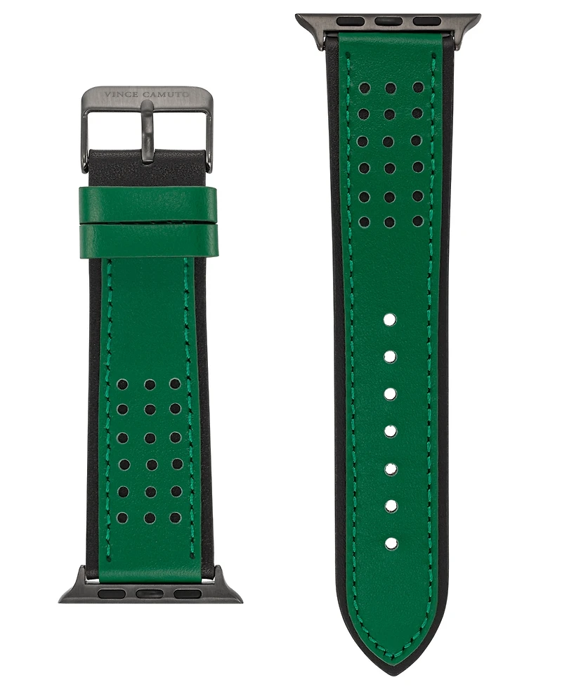 Vince Camuto Men's Green and Black Premium Leather Band with Perforated Pattern For 42mm, 44mm, 45mm, Ultra, Ultra2 Apple Watch