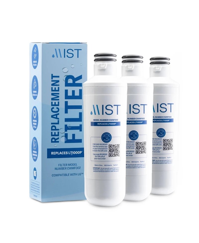Mist LT1000P Water Filter Replacement, Compatible with Lg Models: ADQ747935, MDJ64844601, LMXS28626D, LT1000PC, Lt-1000PC Kenmore 46-9980, 469982, 3 P